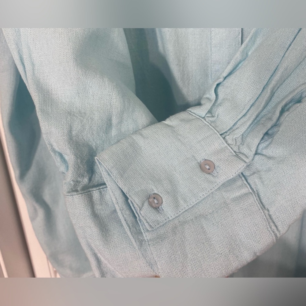Passports Aqua Button Up Blouse, Size XL, Linen/Viscose Blend, Made in India - Picture 5 of 7